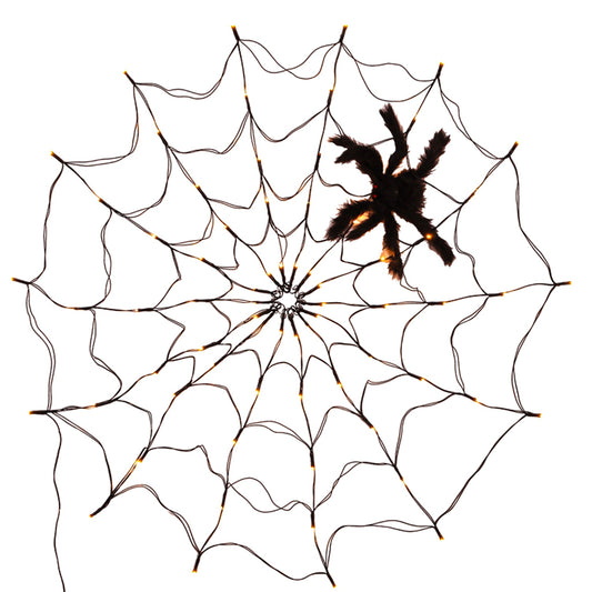 LJGelectro - 3.28FT Spider Web Light with Hairy Spider 70LED Battery Powered Remote Control 8 Lighting Modes Glowing Outdoor Indoor Wall Halloween Decoration