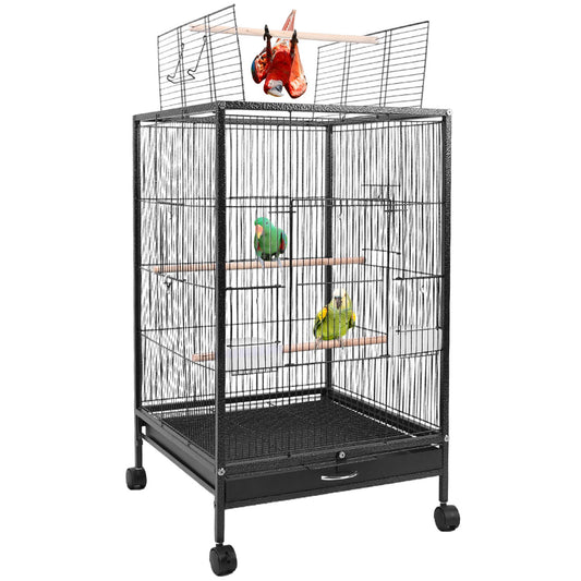 LJGelectro - 30.31In Height Bird Cage With Rolling Stand Bottom Tray Wrought Iron Wide Top Opening Large Bird Cage For Parrot Conure Lovebird Cockatiel Parakeets C