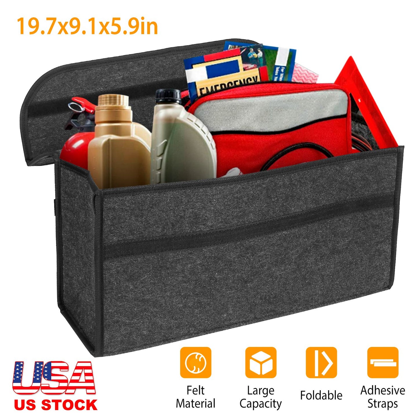 LJGelectro - 3.85Gal Car Boot Organizer Box Collapsible Trunk Bag Storage Container Travel Tidy Case Holder