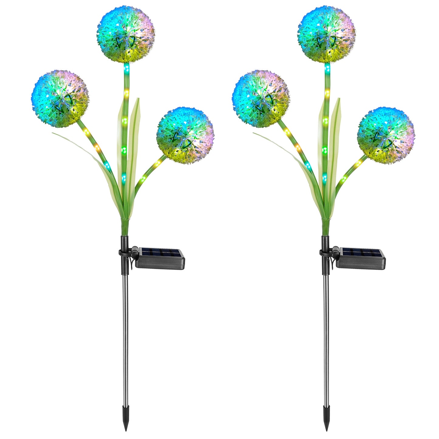 LJGelectro - 2 Pcs Dandelion Solar Light 36LED Beads Outdoor Garden Lawn Pathway Landscape Stake Lamp Colorful Ornamental Light