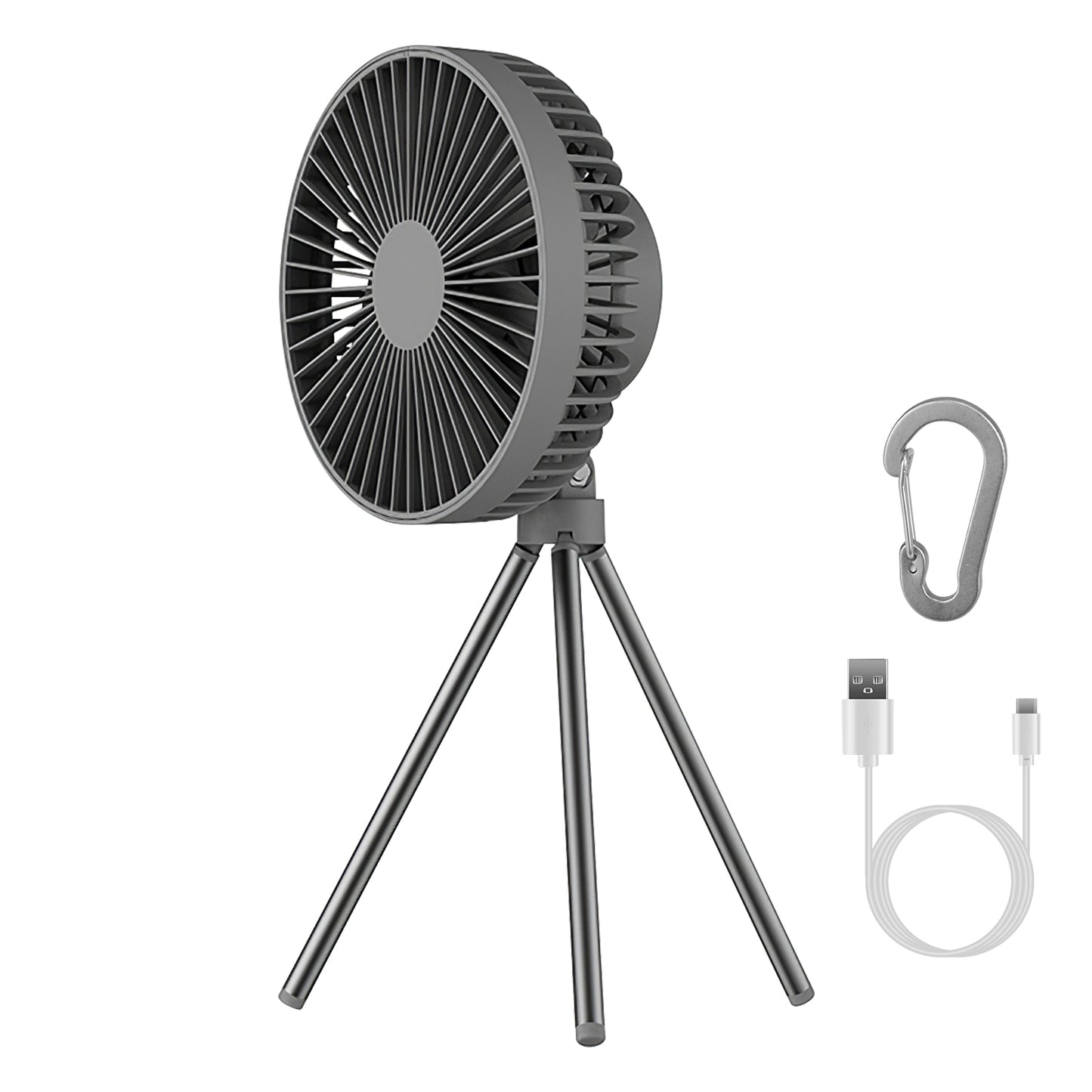 LJGelectro - Portable Camping Fan Rechargeable Battery Powered Foldable Tripod Fan for Tent with Hanging Hook Carabiner Personal Desk Fan with 3 Speed Setting for