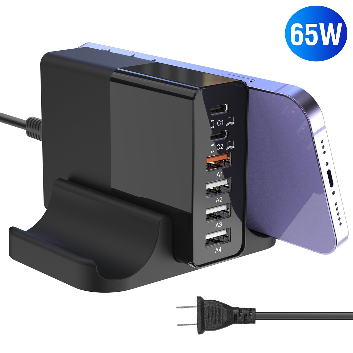 LJGelectro - USB Fast Charger 65W 6-Port Fast Charging Station Type-C Wall Charger PD Adapter with 2 Type-C Ports 4 USB-A Ports Fit for IOS Phone 13/ iPad/ Galaxy/