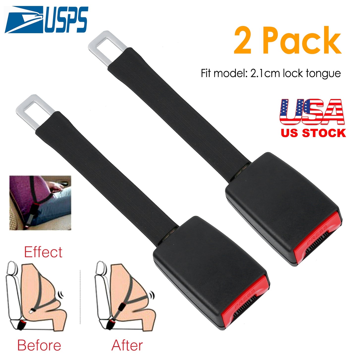 LJGelectro - 2Pcs Car Seat Belt Extender 9in Buckle Tongue Webbing Extension Safety Belt Auto Belt Clip Lengthening