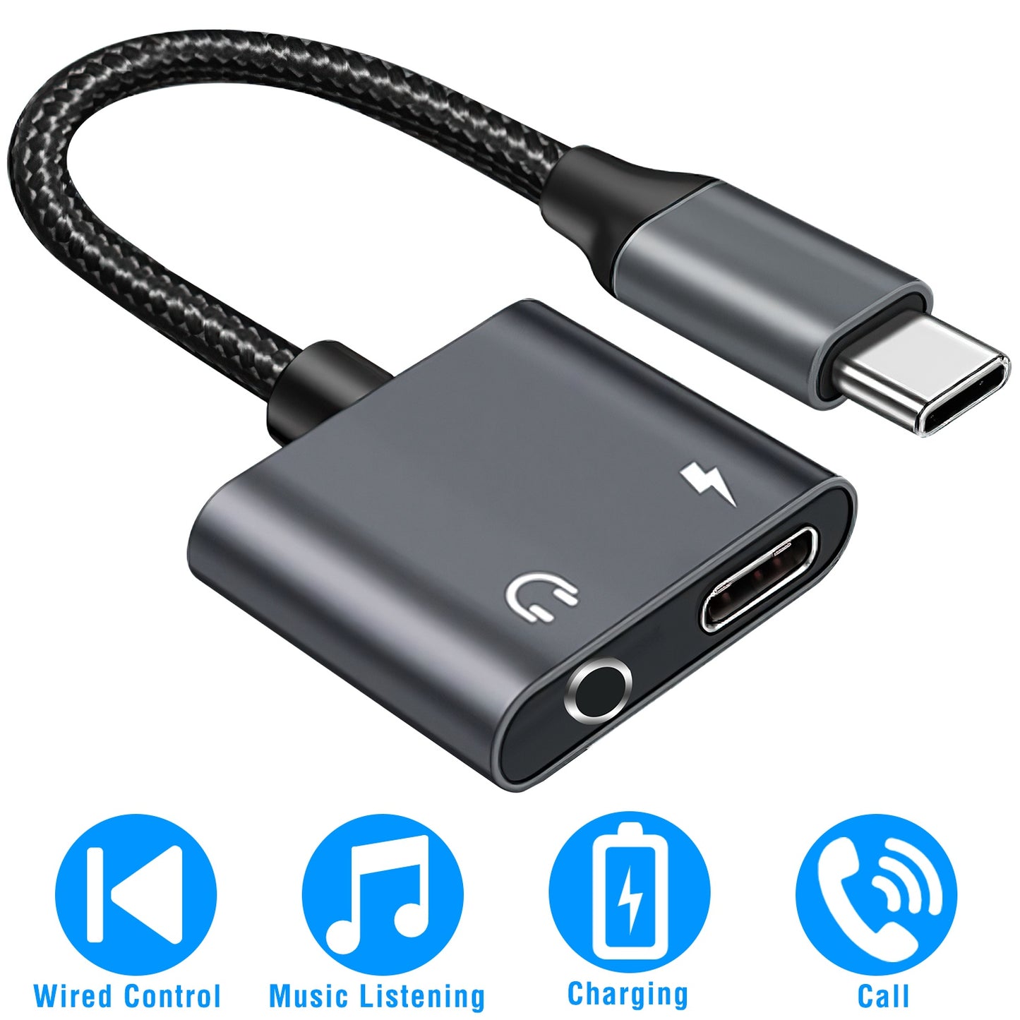 LJGelectro - Type C to 3.5mm Headphone Charger Adapter USB C to Aux Audio Jack Cable Cord Adapter Fit for Huawei/Xiaomi/Honor Series