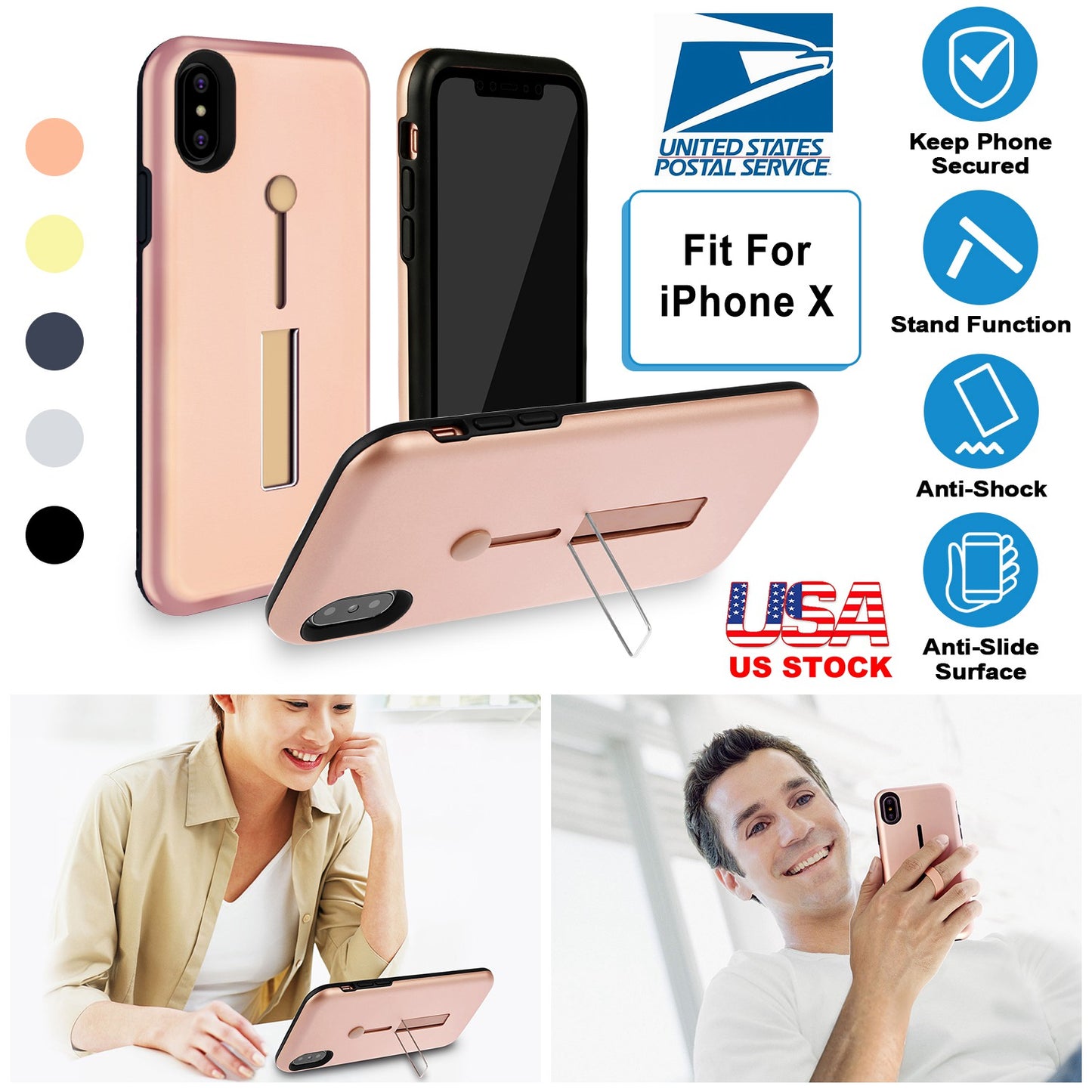 LJGelectro - Finger Strap Phone Case for iPhone X Drop-protection Finger Ring Rugged Phone Case with Kickstand Dual Layer Case