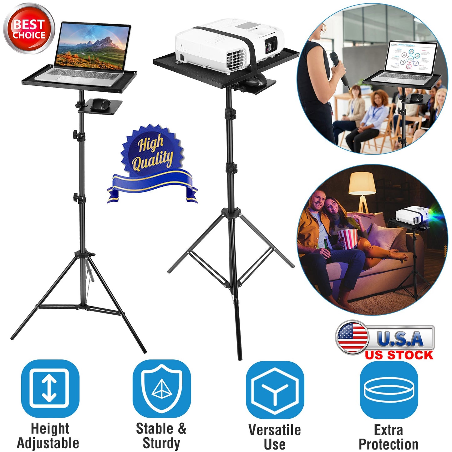 LJGelectro - Laptop Projector Tripod Stand Adjustable Height Notebook Floor Stand Portable Computer DJ Equipment Holder Mount Elevator For Presentation Studio