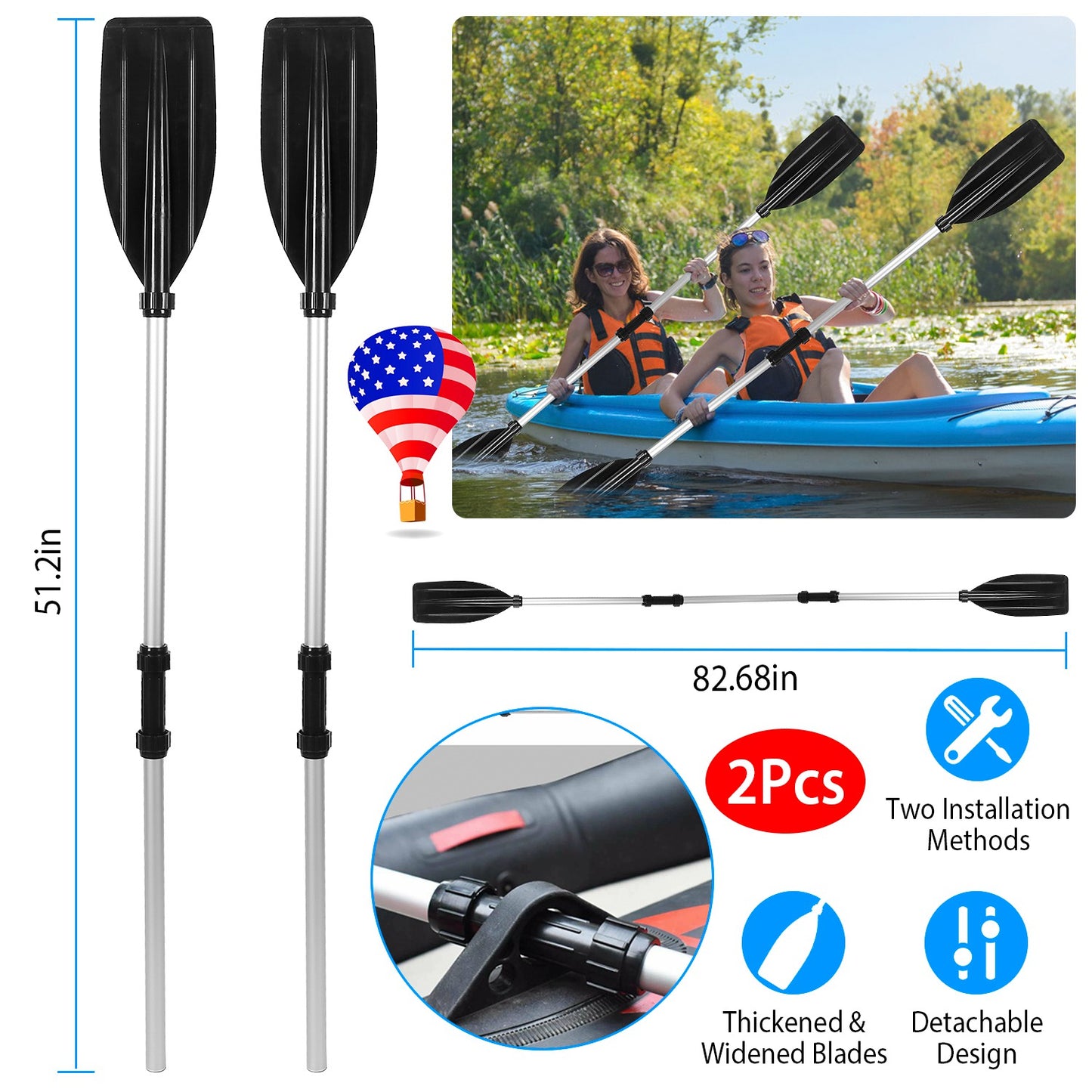 LJGelectro - 2Pcs Kayak Paddles Aluminum Alloy Detachable Canoe Paddle Boat Oars for Kayaking Boating Oar Fishing