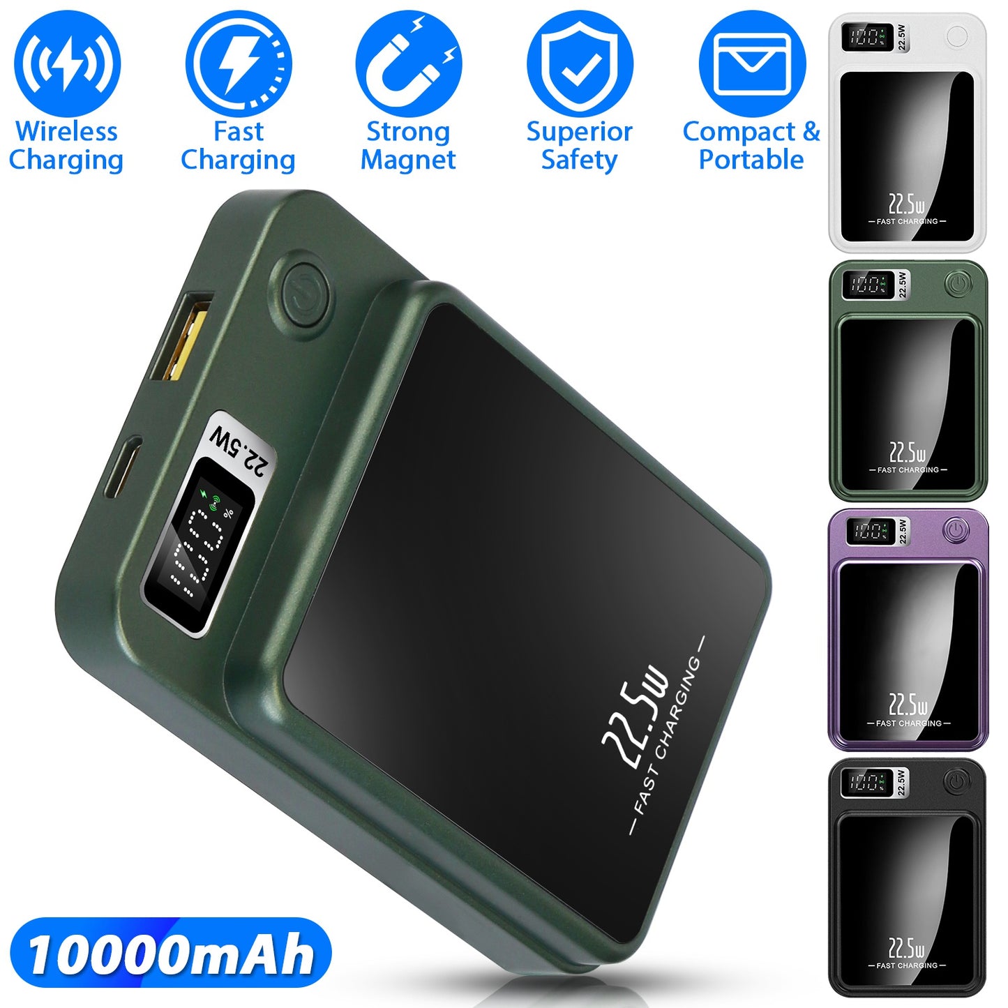 LJGelectro - 2 In 1 Magnetic Wireless Power Bank 10000mAh PD20W Fast Charger MagSafe Wireless Power Bank Fit for IOS Phones IOS Phone 14 Series And More