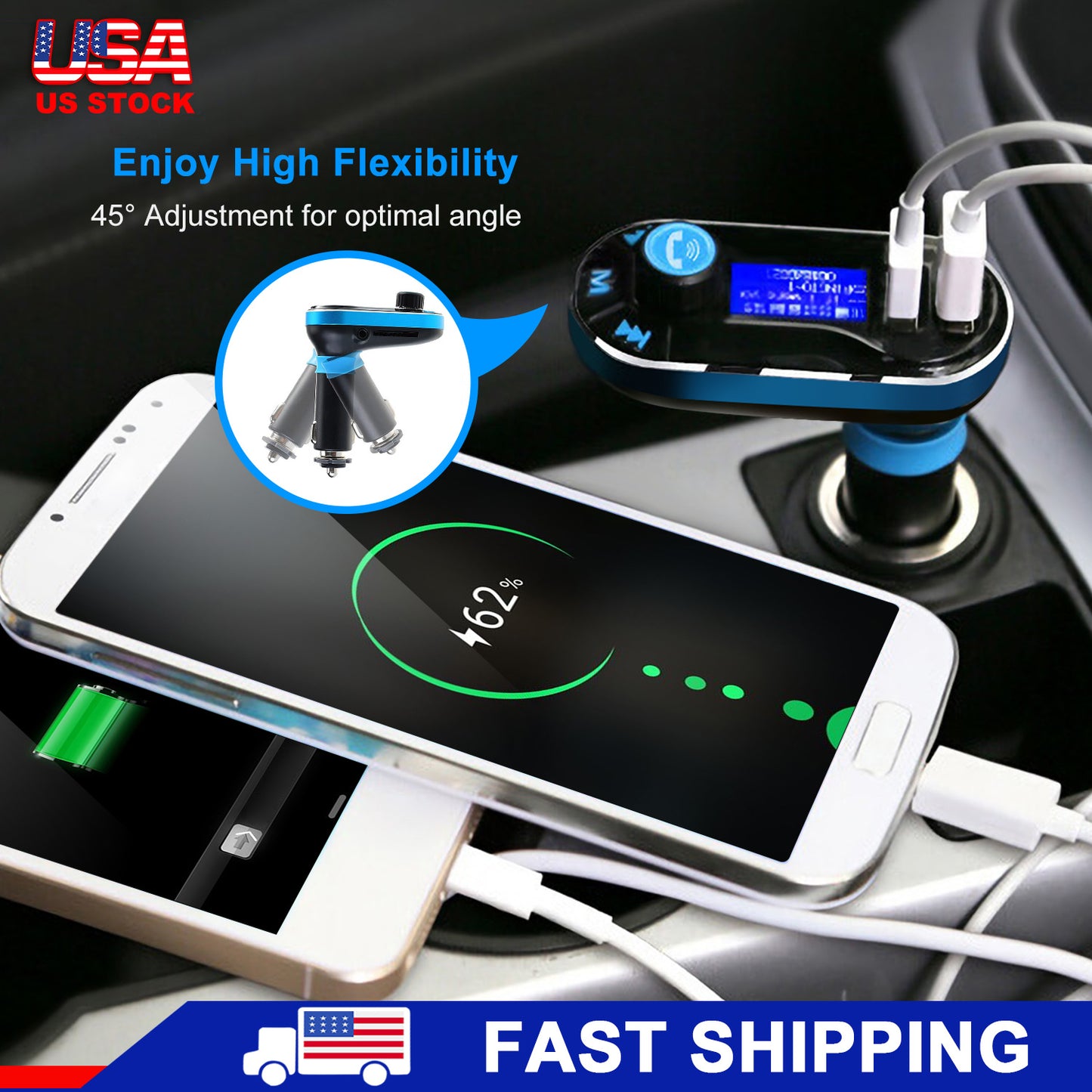 LJGelectro - Car Wireless FM Transmitter Dual USB Charger Hands-free Call MP3 Player Aux-in LED Display Remote Controller