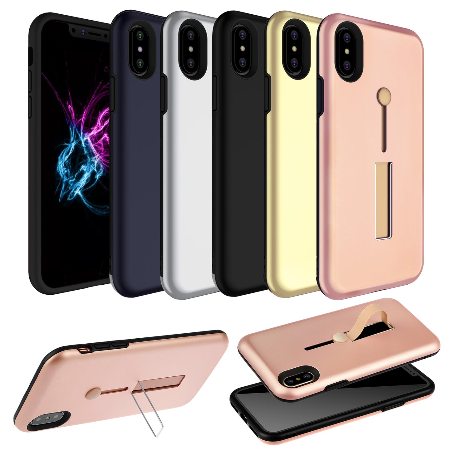 LJGelectro - Finger Strap Phone Case for iPhone X Drop-protection Finger Ring Rugged Phone Case with Kickstand Dual Layer Case