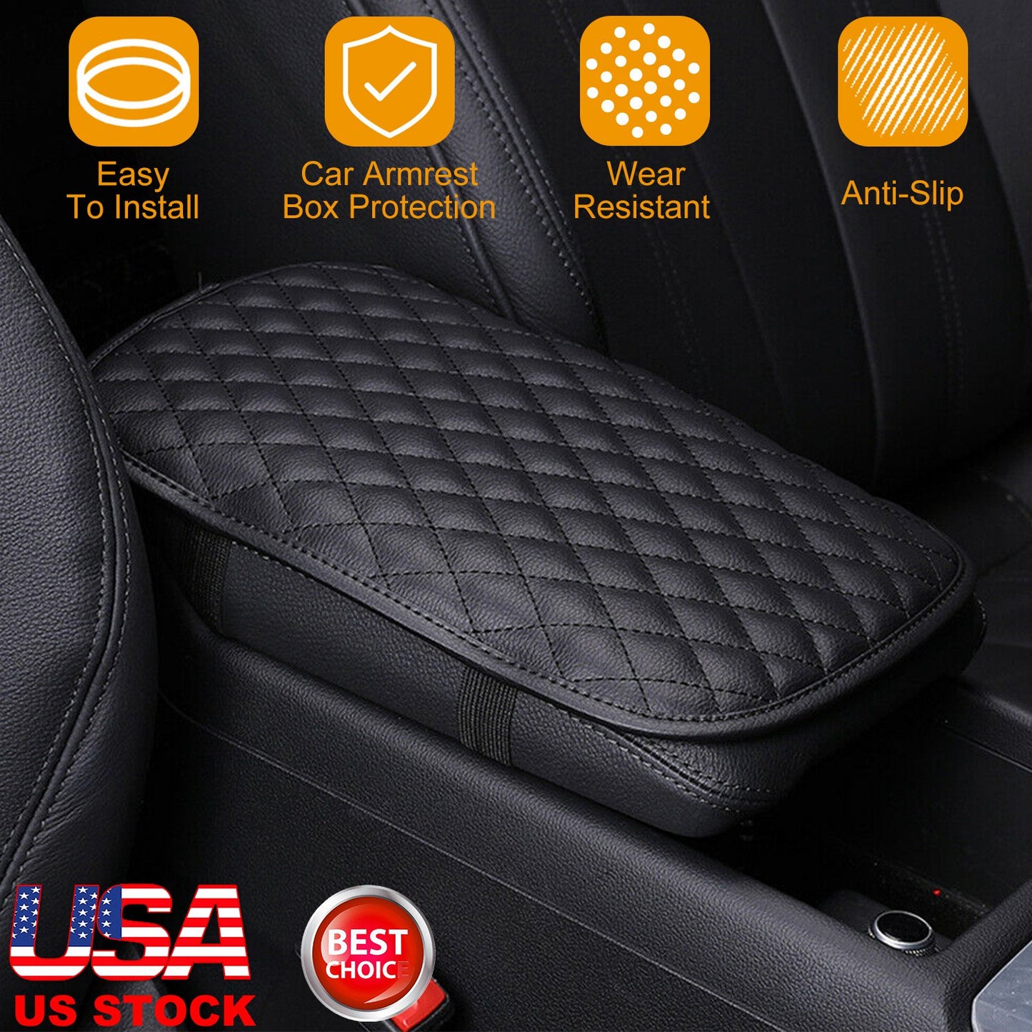 LJGelectro - Car Armrest Pad Cover PU Leather Auto Center Console Seat Box Cover Protector Car Accessories Armrest Cushion Pad Fit For Vehicle SUV Truck Car