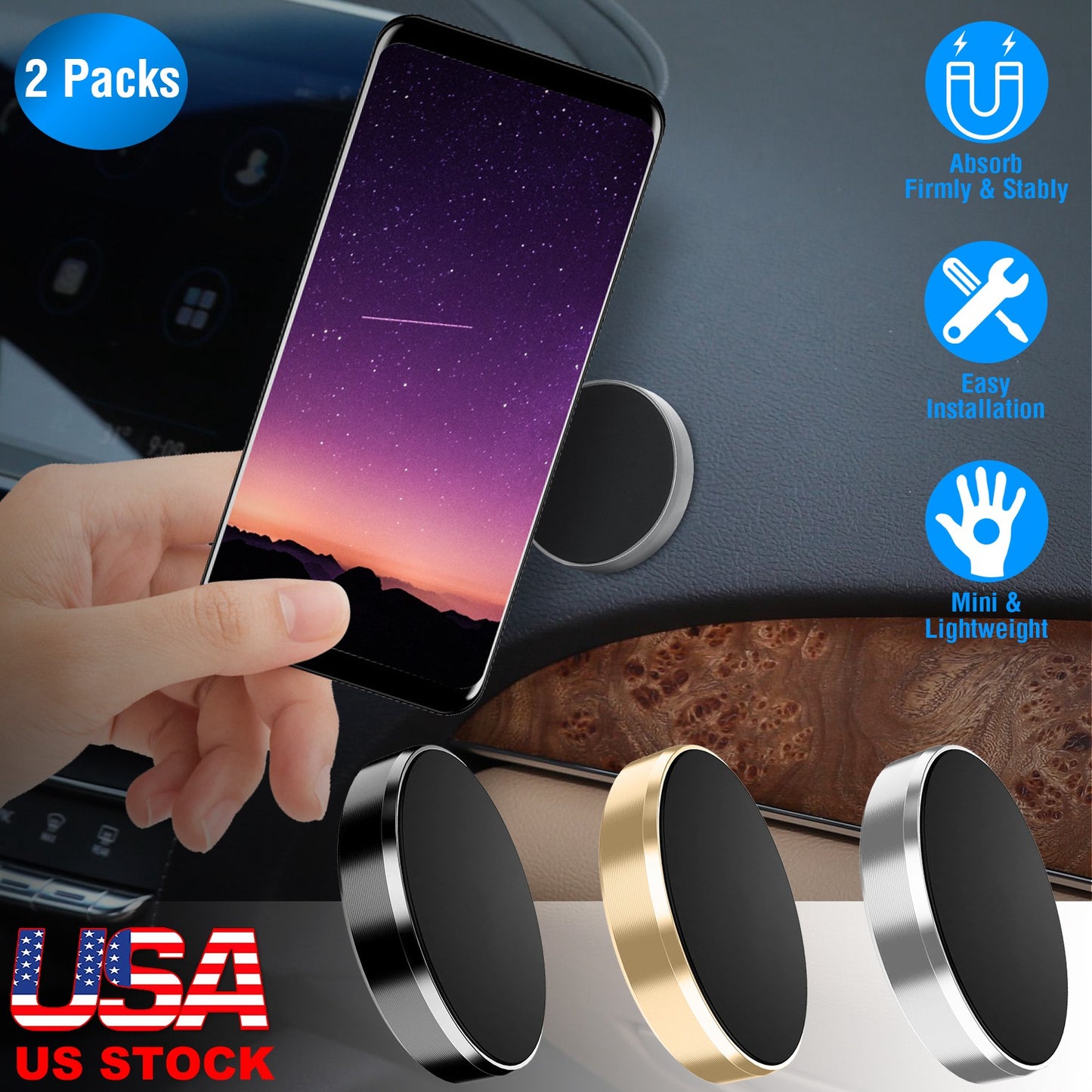 LJGelectro - 2 Pack Universal Magnetic Car Mounts Dashboard Magnetic Phone Holder Stand Fit for iPhone Galaxy Most Smartphones