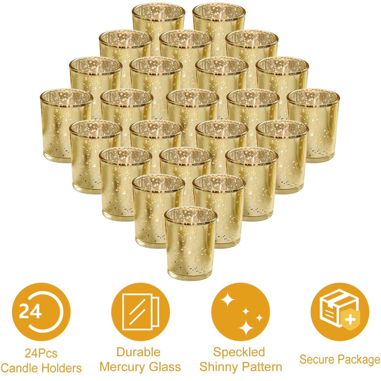 LJGelectro - 24Pcs Gold Votive Tealights Candle Holders Mercury Glass Shinny Candle Holders For Wedding Birthday Party Home Decoration Table Centerpiece