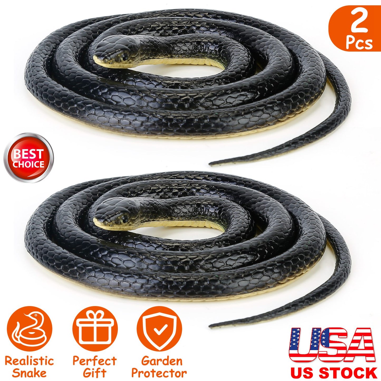 LJGelectro - 2Pcs 50in Long Realistic Rubber Snakes Toy Thick Durable Fake Snake Prank Toy For Halloween Decoration Trick Game