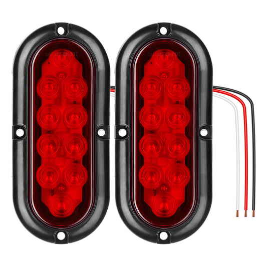 LJGelectro - 2Pcs Oval LED Brake Light 10LEDs Lamp Stop Turn Tail Light IP65 Waterproof Oval Red Trailer Tail Light for Trunk Jeep RV etc.