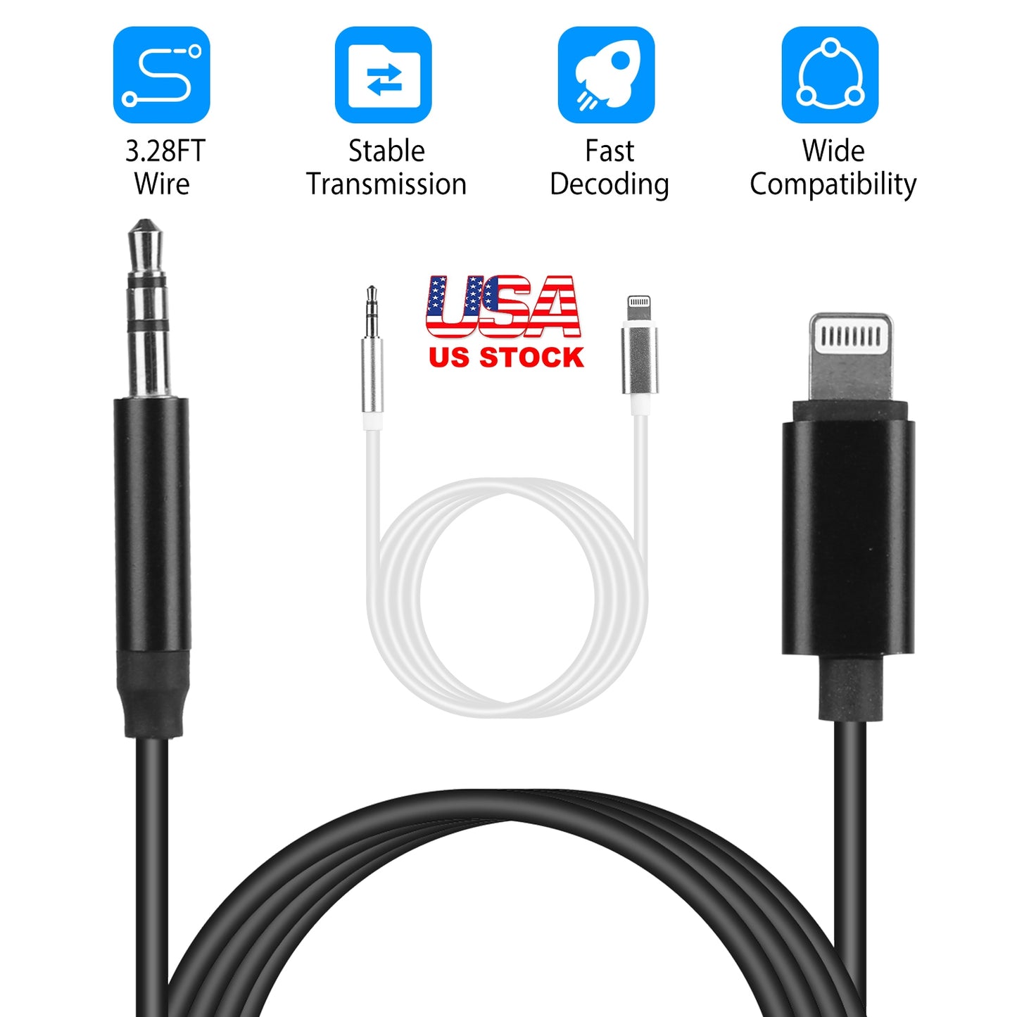 LJGelectro - IOS 8 Pin to 3.5mm Aux Car Audio Adapter Cord 3.5mm Headphone Jack Adapter Fit For iPhone 13/12/11/XR/XS/X/8/7/6 Plus/SE/iPad Pro/Air/mini/iPod Touch