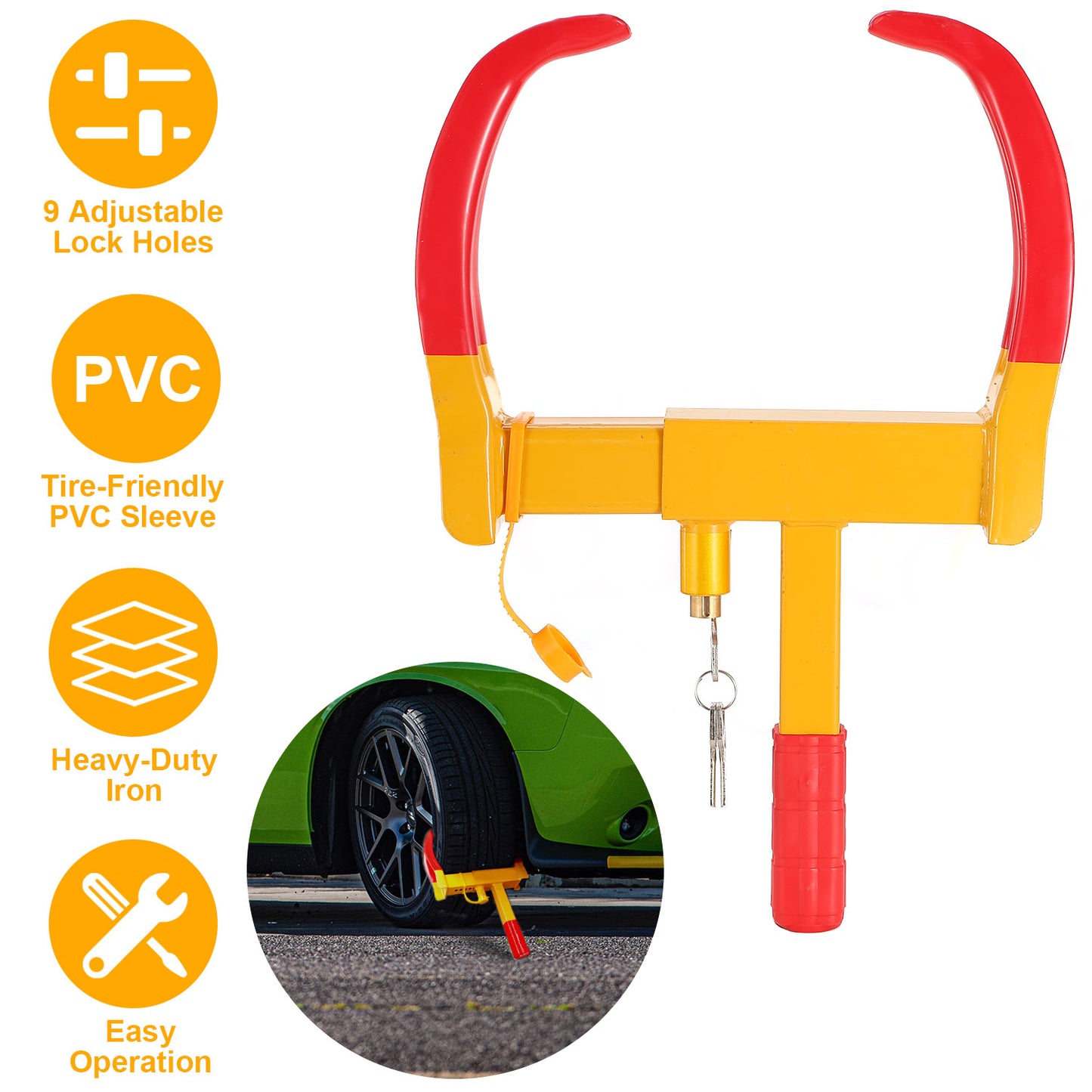 LJGelectro - Heavy Duty Wheel Clamp Anti-Theft Adjustable Tire Lock w/3 Keys for Cars Trailer Truck Motorcycles ATV RV Golf Carts