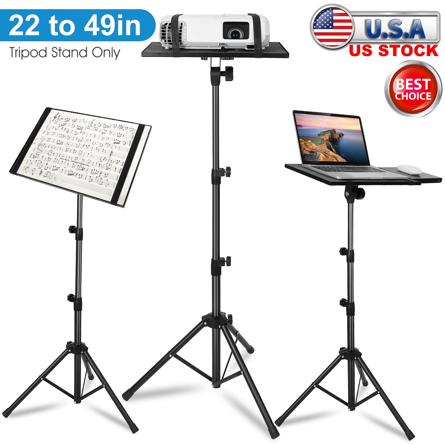 LJGelectro - Projector Tripod Stand Folding Laptop Stand w/ Height Tilt Adjustment Portable DJ Equipment Holder Mount Elevator For Stage Studio Home Office