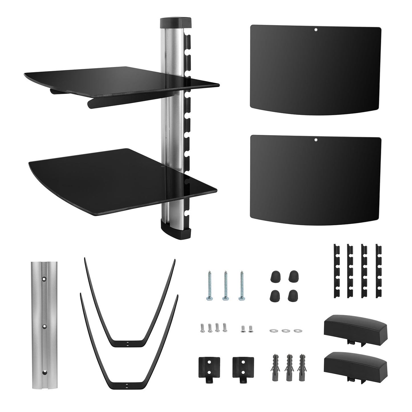 LJGelectro - 2 Tier Dual Glass Shelf Wall Mount for DVD Players/Cable Boxes/ TV Accessories