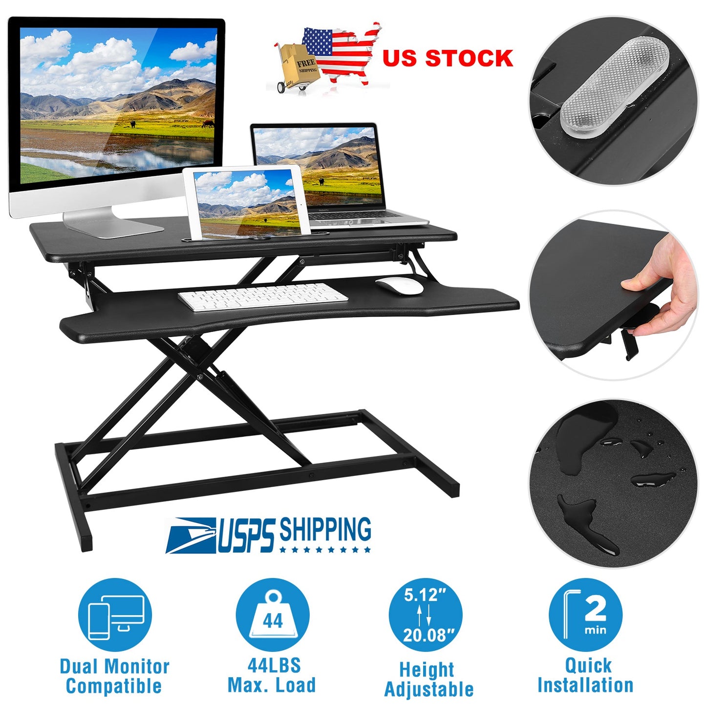 LJGelectro - Height Adjustable Standing Desk Converter Workstation Sit Stand Dual Monitor Laptop Desk Riser Tabletop