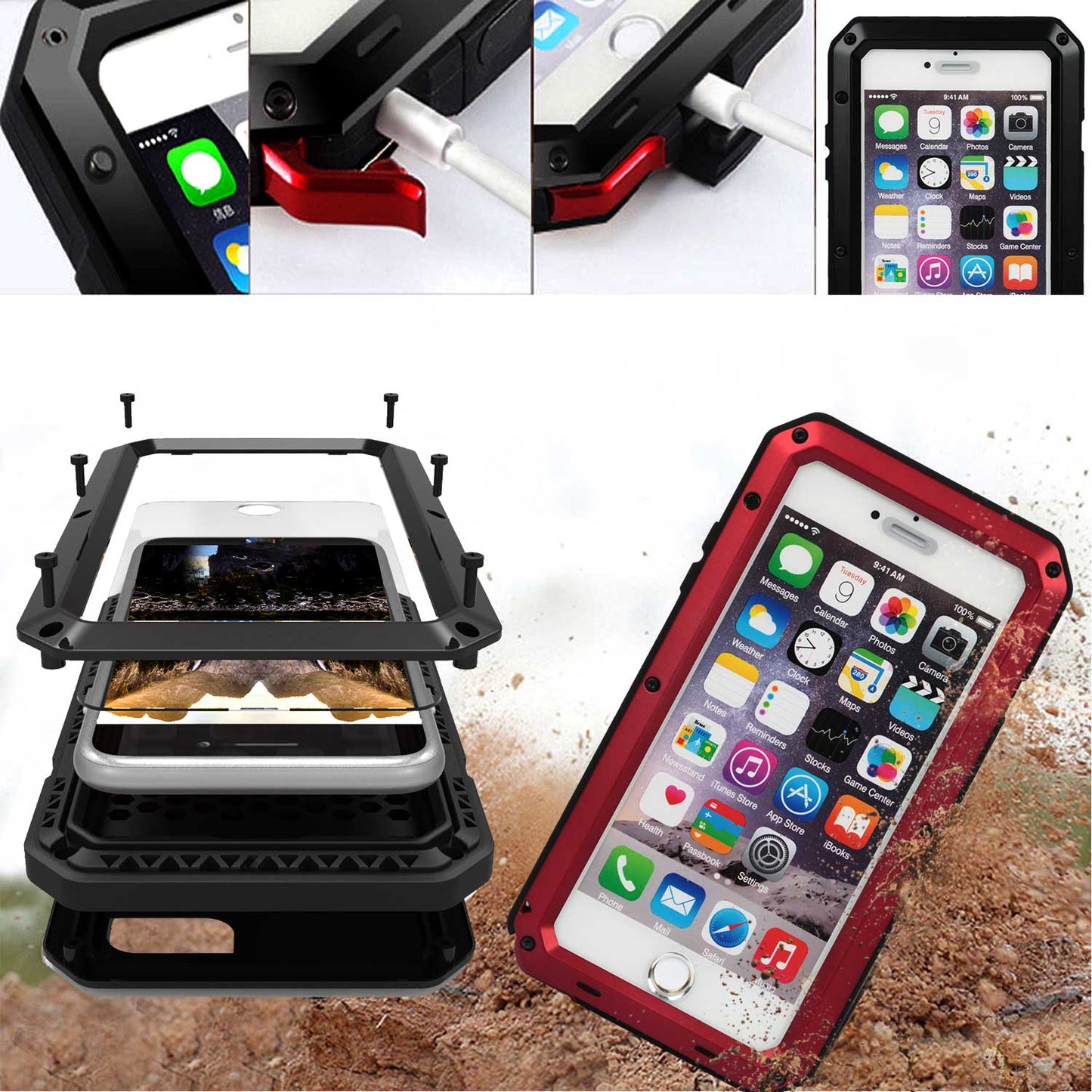 LJGelectro - Rugged Shock-Resistant Hybrid Full Cover Case For iPhone 6 Plus