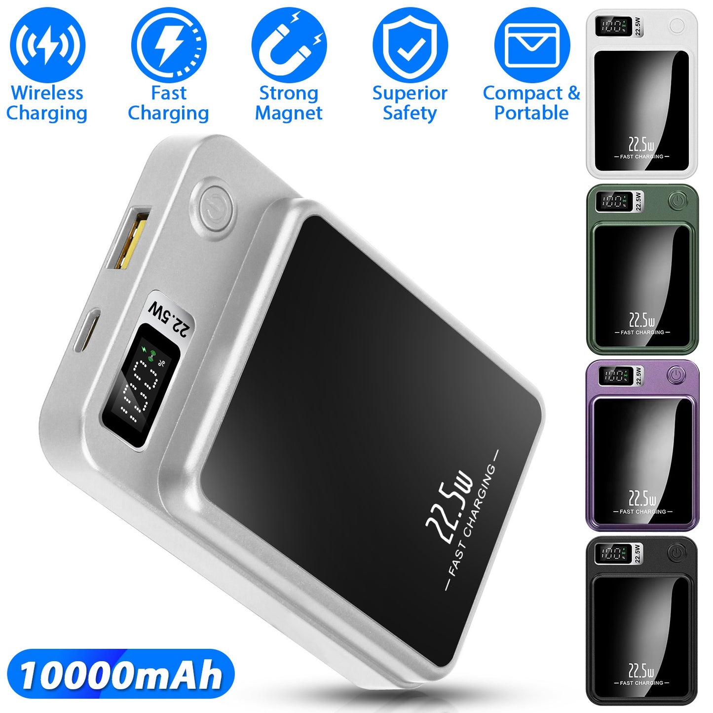 LJGelectro - 2 In 1 Magnetic Wireless Power Bank 10000mAh PD20W Fast Charger MagSafe Wireless Power Bank Fit for IOS Phones IOS Phone 14 Series And More