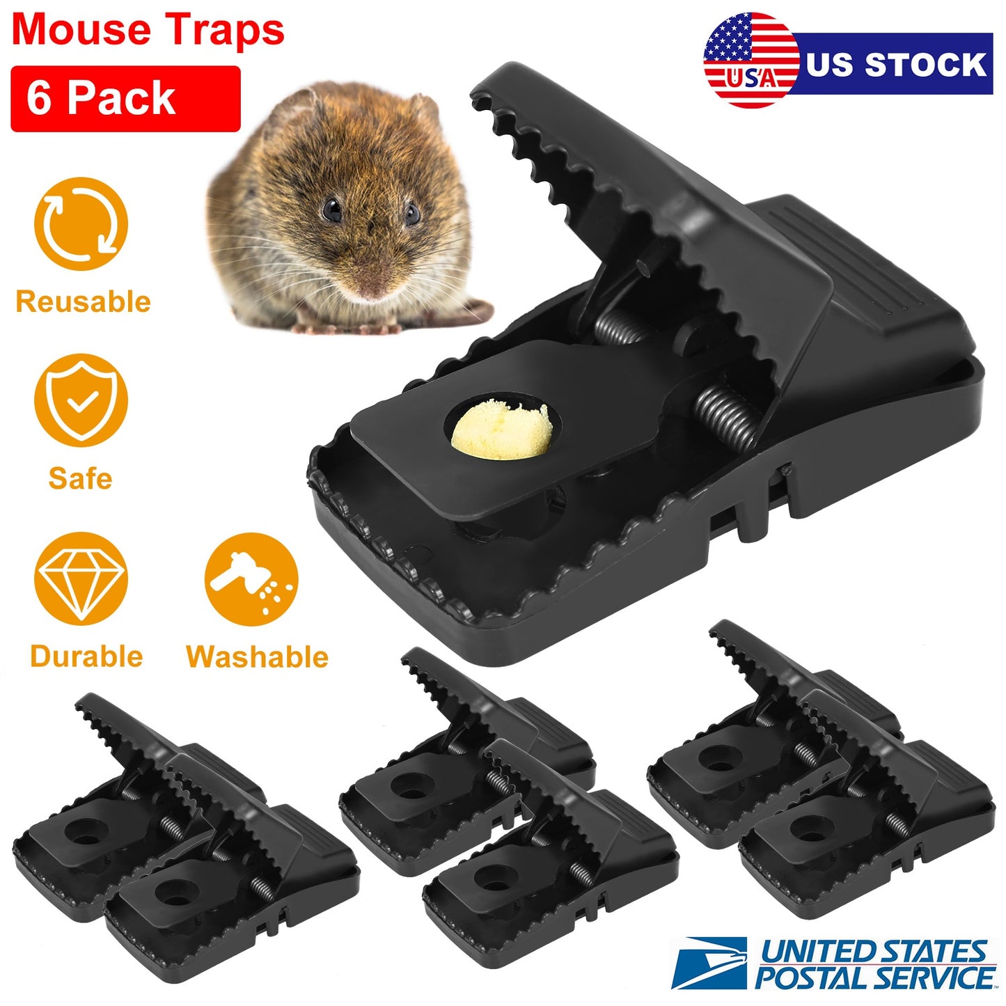 LJGelectro - 6 Pack Mouse Traps Reusable Rat Trap Mice Snap Trap Effective Mouse Catcher Quick \'N Vole Effective Mice Control with Unique Jaw Design That Capture