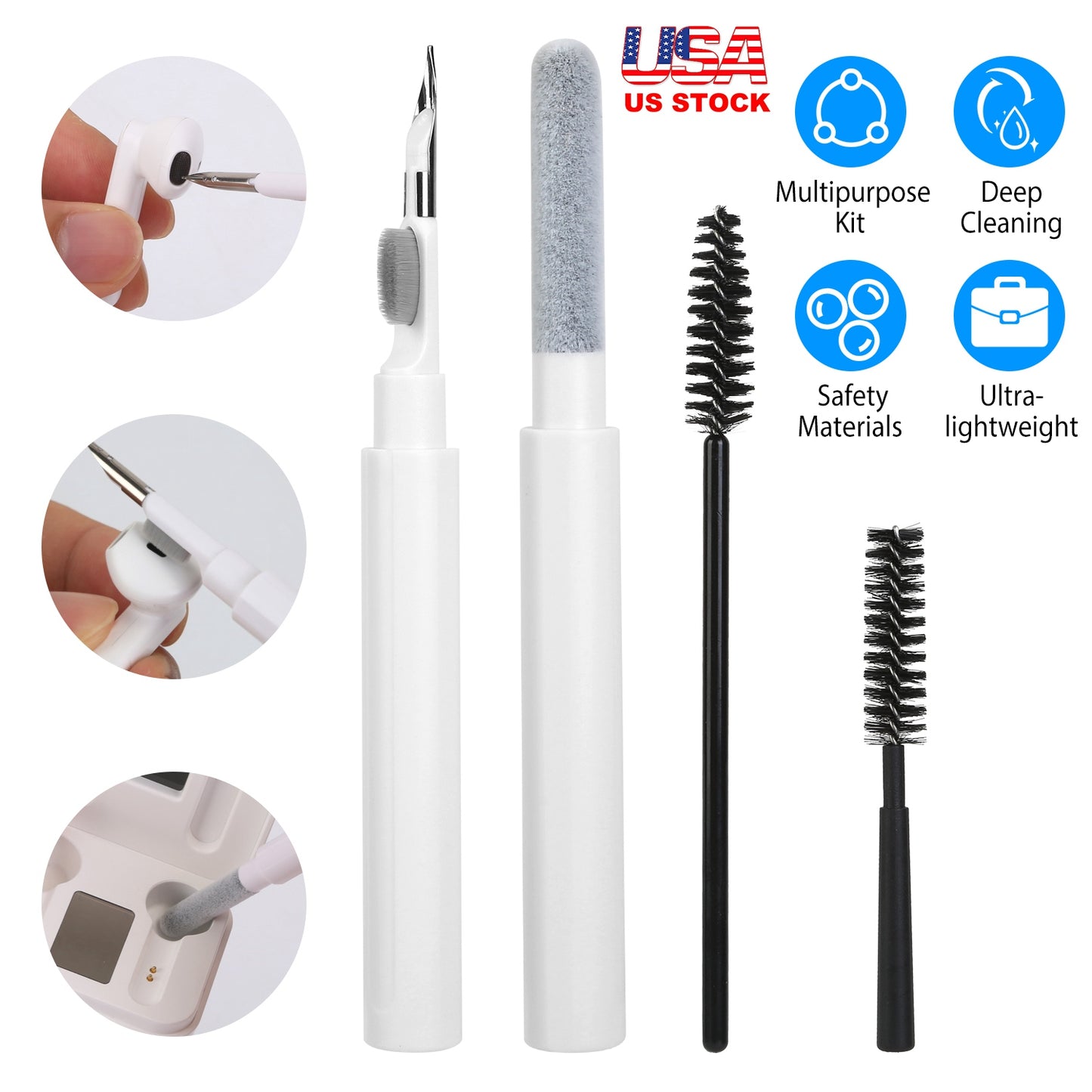 LJGelectro - Cleaning Kit Short Spiral Brush Long Spiral Brush Cleaning Pen Flocking Sponge Brush Pen Fit For Airpods Charging Case Camera Phone