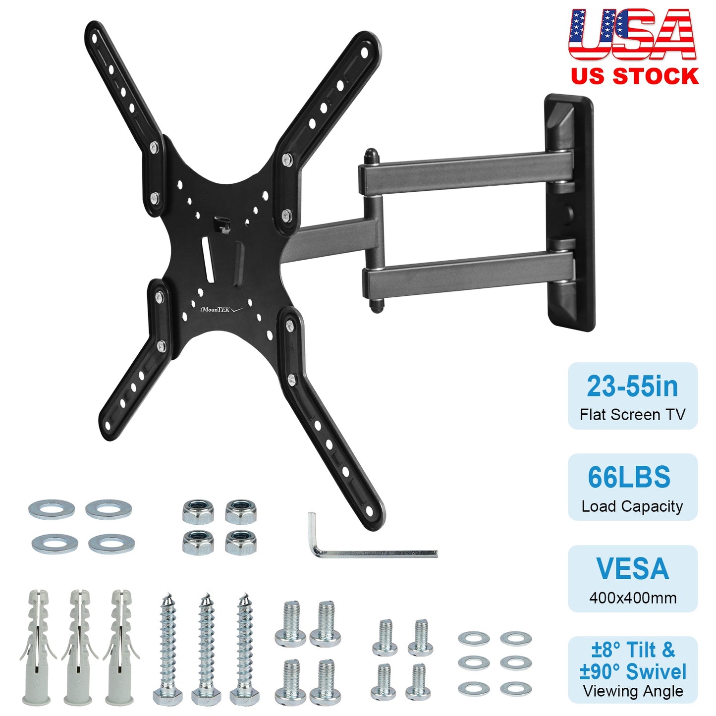 LJGelectro - Fixed TV Wall Mount Bracket For 23-55in LED/LCD/PLASMA Flat TV VESA 400x400mm ±8° Tilt ±90° Swivel