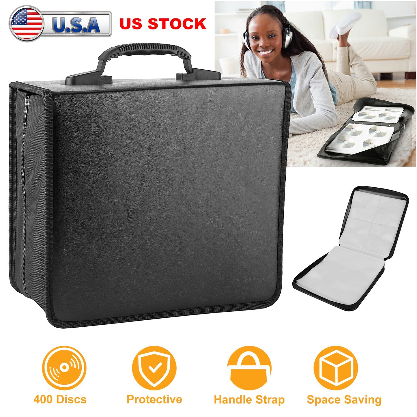 LJGelectro - 400 Discs CD Case CD DVD Storage Binder Sleeves Bag Portable Media Disk Wallet Album W/ Carrying Handle