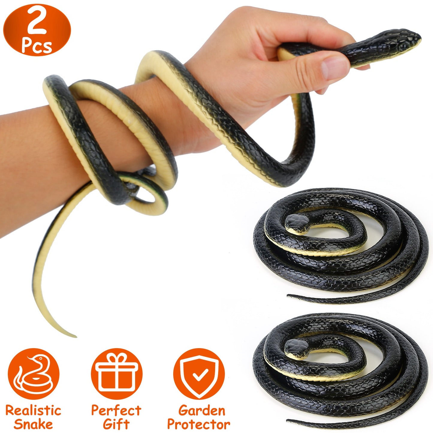 LJGelectro - 2Pcs 50in Long Realistic Rubber Snakes Toy Thick Durable Fake Snake Prank Toy For Halloween Decoration Trick Game