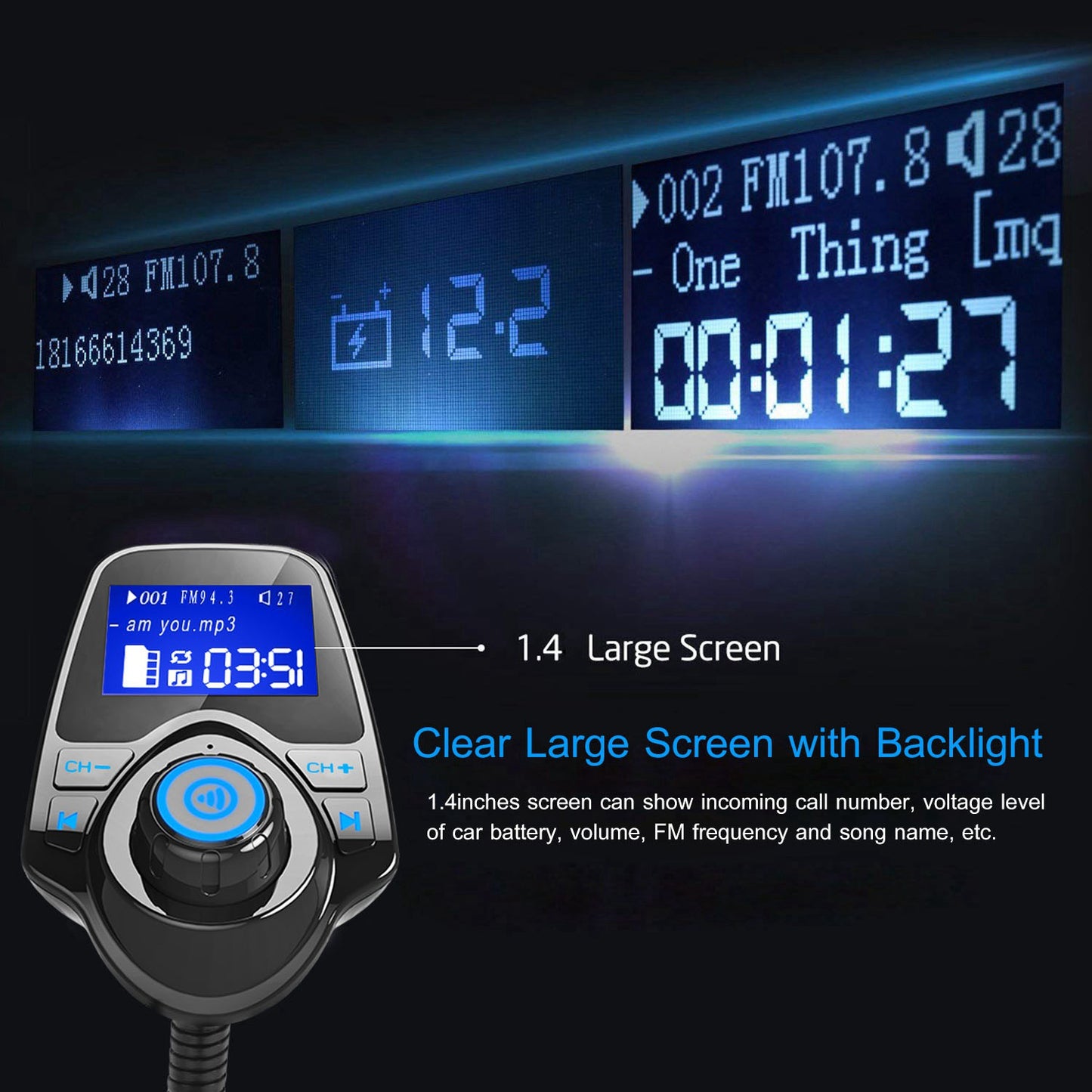 LJGelectro - iMounTek Car Wireless FM Transmitter Fast USB Charge Hands-free Call Car MP3 Player AUX Input