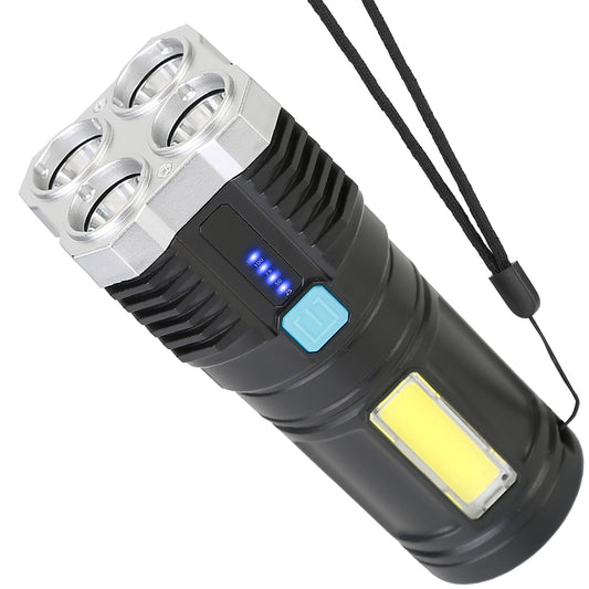 LJGelectro - Rechargeable Flashlight LED Floodlight Torch w/Strap Super Bright Flashlight w/4 Light Modes for Emergency Camping