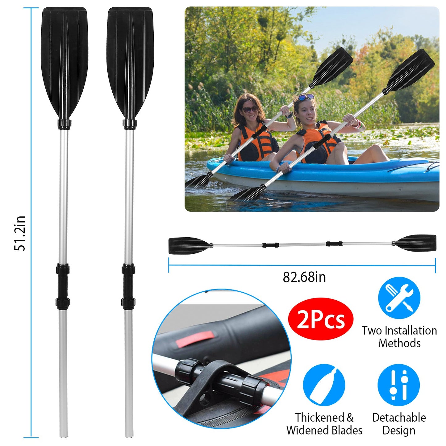 LJGelectro - 2Pcs Kayak Paddles Aluminum Alloy Detachable Canoe Paddle Boat Oars for Kayaking Boating Oar Fishing