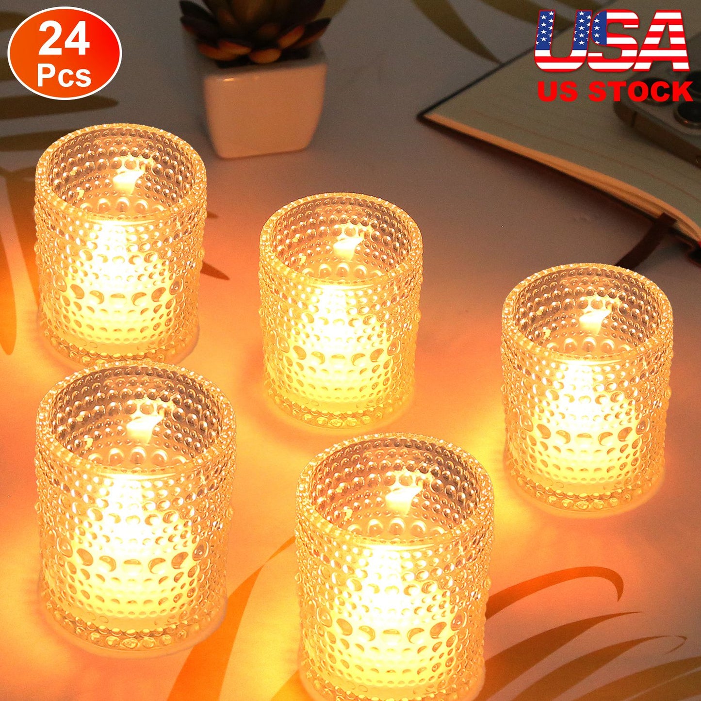 LJGelectro - 24Pcs Clear Glass Candle Holders Votive Tealight Candle Holder Set for Wedding Party Birthday Table Centerpiece Decor