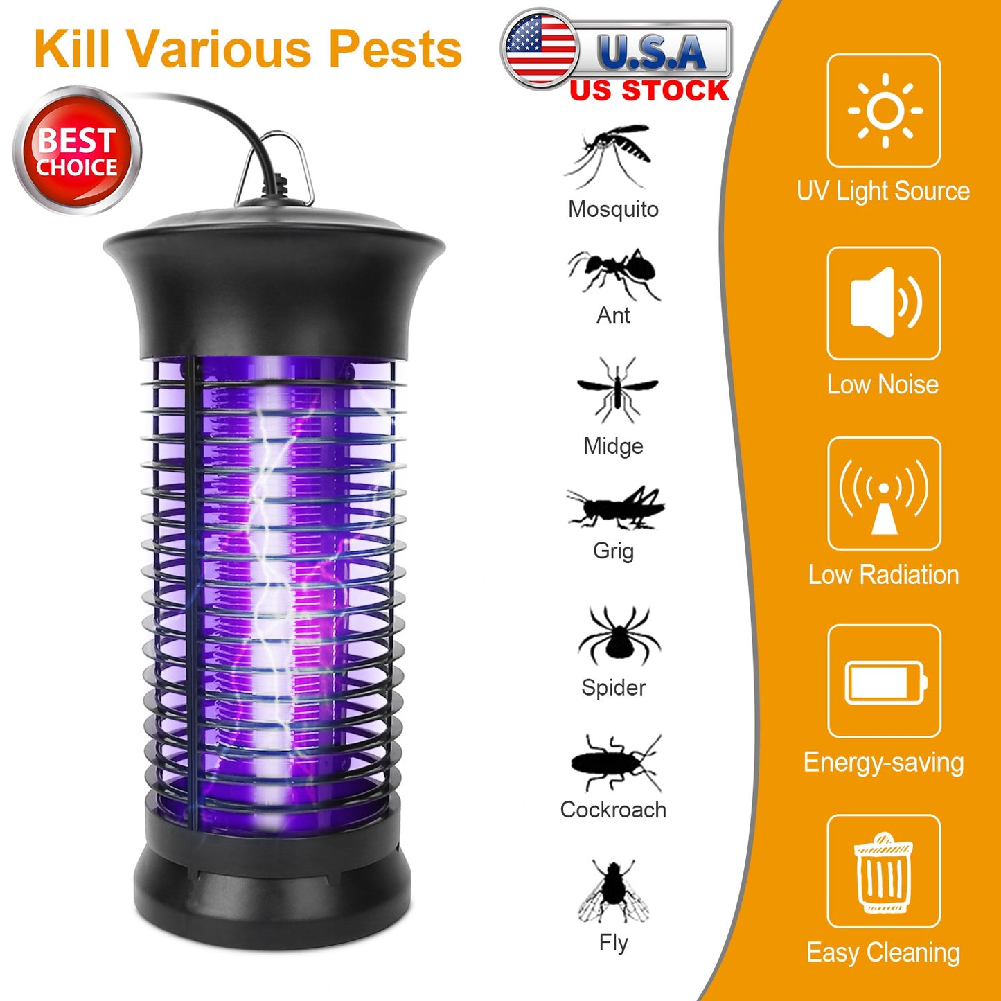 LJGelectro - Electric Bug Zapper Mosquito Killer UV Light Flying Zapper Insect Killer Lamps Pest Fly Trap Catcher Odorless Noiseless