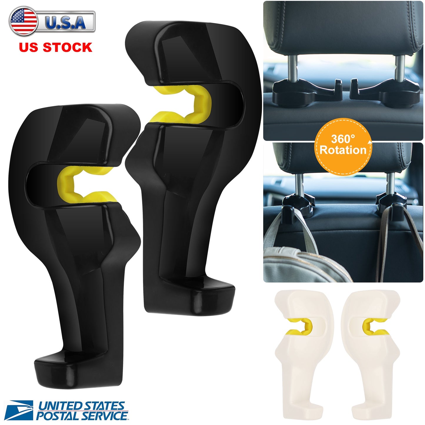 LJGelectro - 2Pcs Car Seat Headrest Hanger Car Headrest Hanging Hook For Bag Purse Cloth Grocery Organizer