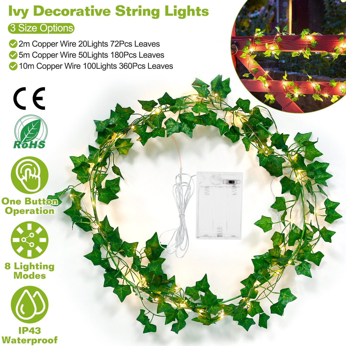 LJGelectro - Artificial Ivy Battery Powered String Lights 360Pcs Leaves 100Pcs LED Beads Fake Leaf Fairy Lamps DIY Decorative Night Light For Wedding Kitchen Wall