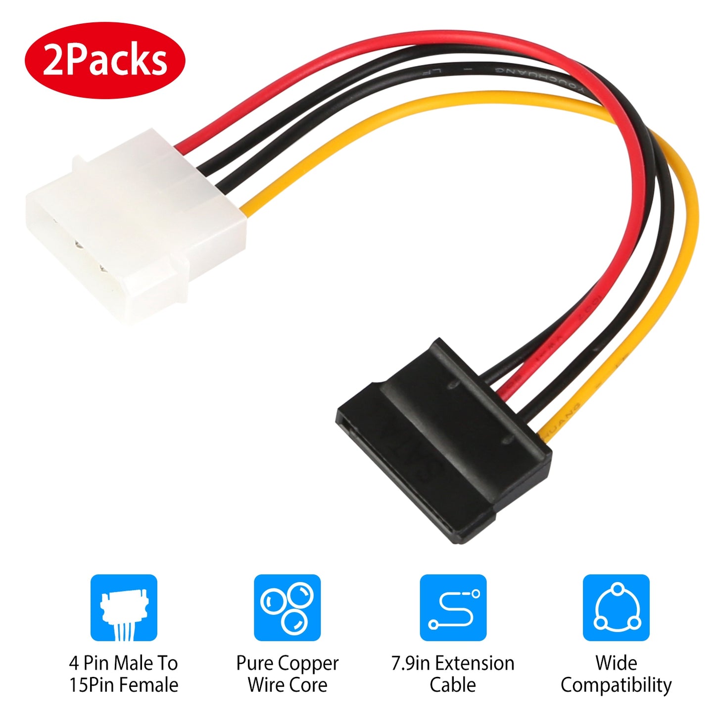 LJGelectro - 2 Packs 4 Pin Male To 15Pin Female Data Cable Adapter Converter Hard Drive Cable