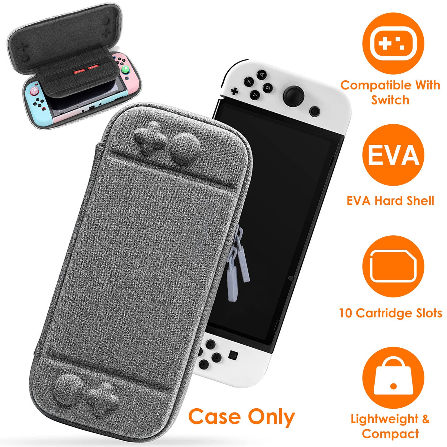 LJGelectro - Carrying Case Compatible with Nintendo Switch EVA Hard Shell Console Storage Bag Pouch Case w/ 10 Game Catridge Slots