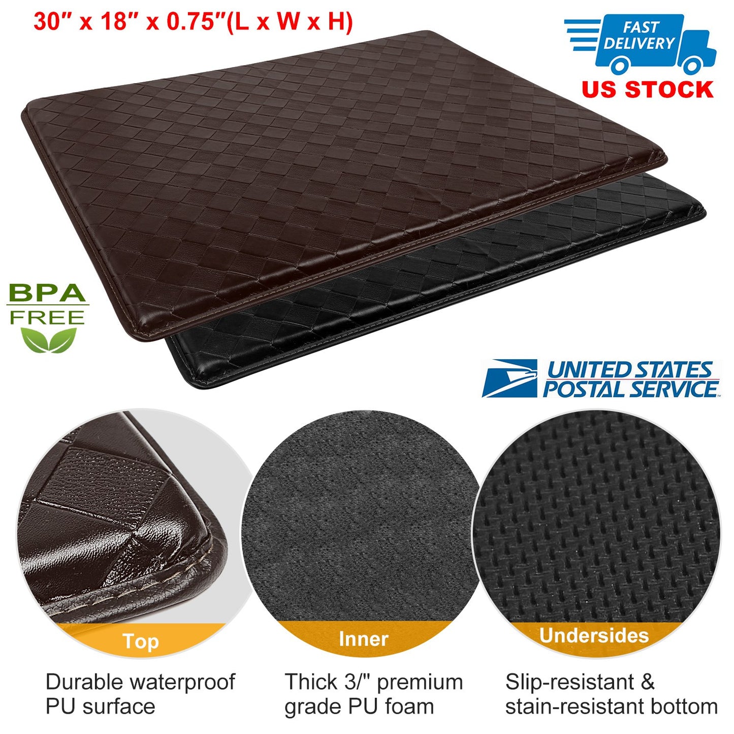 LJGelectro - Anti-Fatigue Standing Mat Anti-Slip Memory Foam Floor Mat Water-proof Kitchen Mat