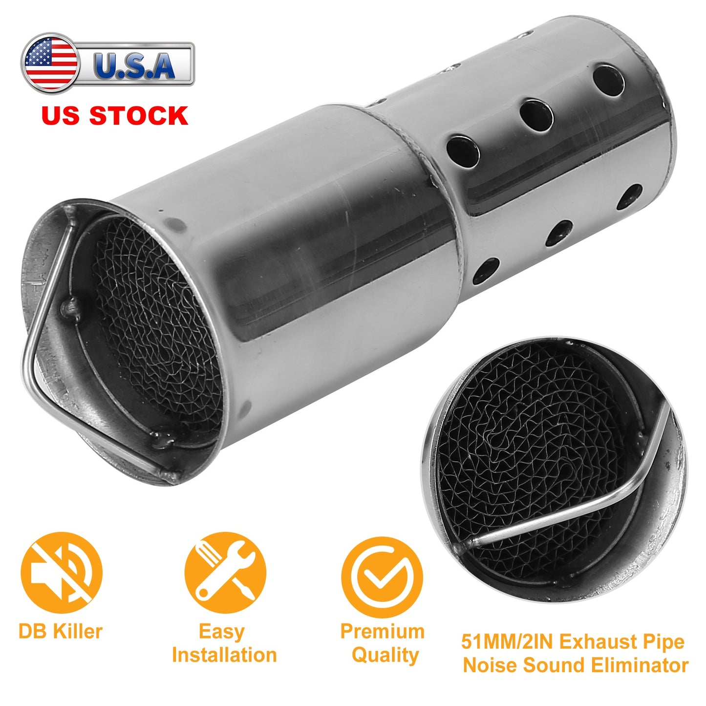 LJGelectro - Pipe Silencer Muffler 51MM/2IN Exhaust Pipe Noise Sound Eliminator Motorcycle DB Killer