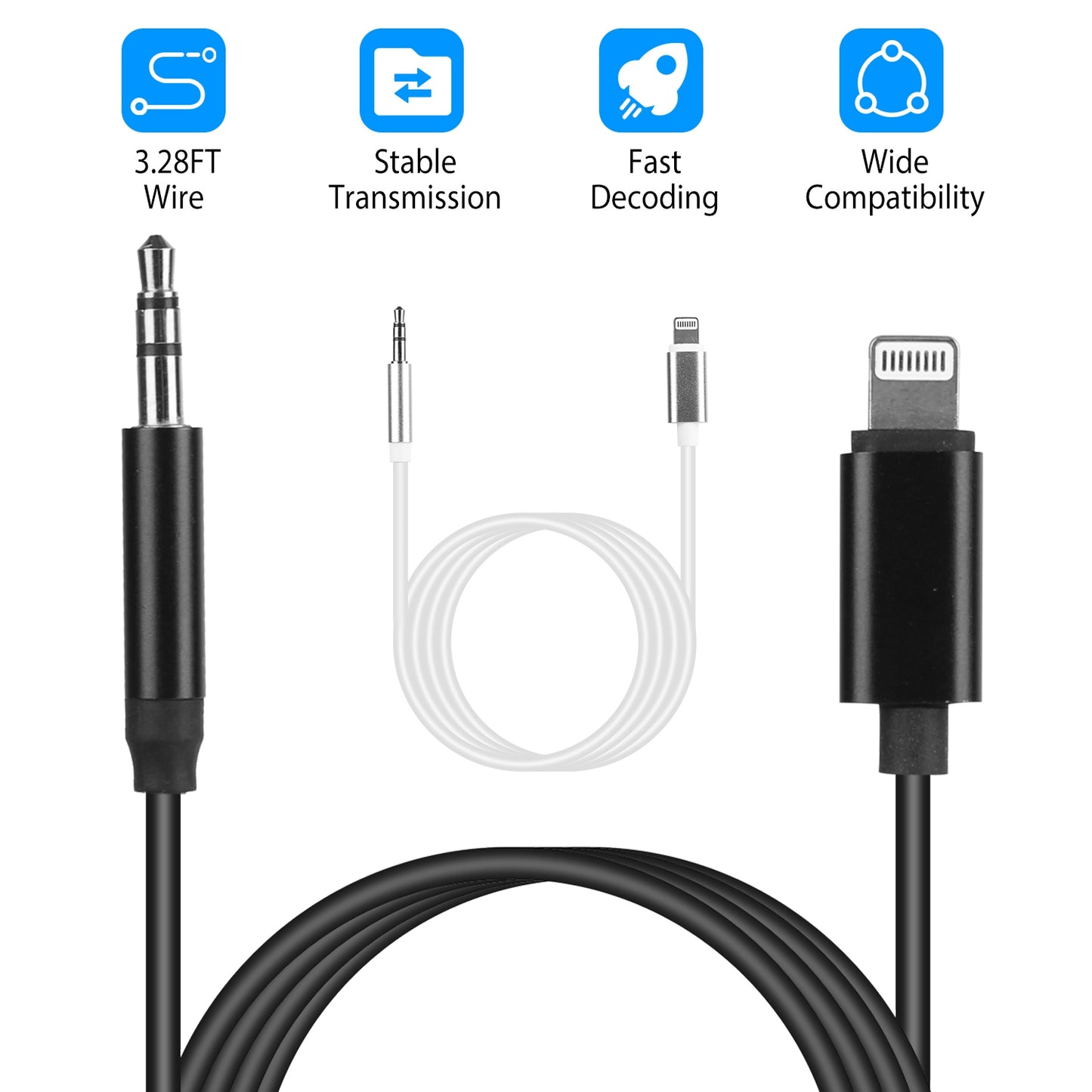 LJGelectro - IOS 8 Pin to 3.5mm Aux Car Audio Adapter Cord 3.5mm Headphone Jack Adapter Fit For iPhone 13/12/11/XR/XS/X/8/7/6 Plus/SE/iPad Pro/Air/mini/iPod Touch