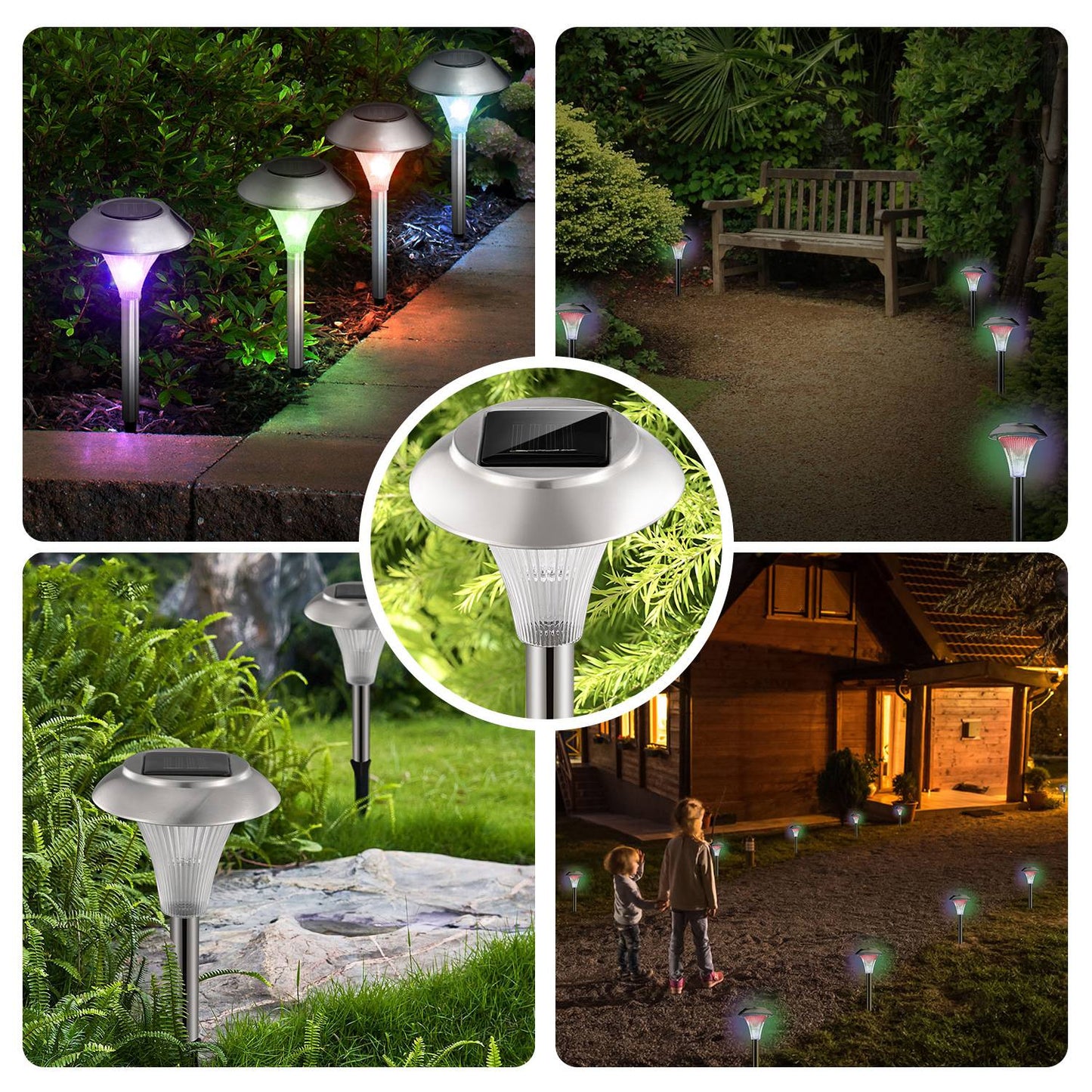 LJGelectro - 12Packs Solar Garden Lights Outdoor IP44 Waterproof Solar Pathway Lights Color Changing Landscape Lamps 10Hrs Lawn Lighting for Yard Driveway Walkway