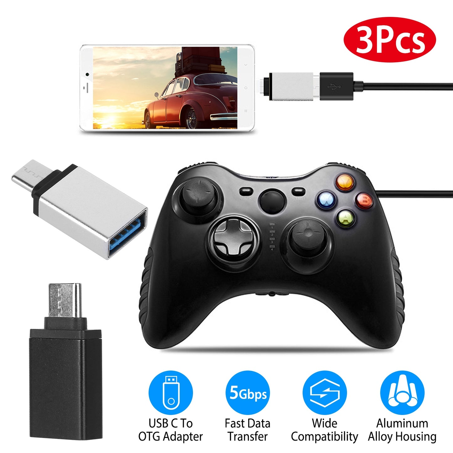 LJGelectro - 3 Packs USB C Type-C Male to USB A 3.0 OTG Male Port Converter Adapter Data Connector Android