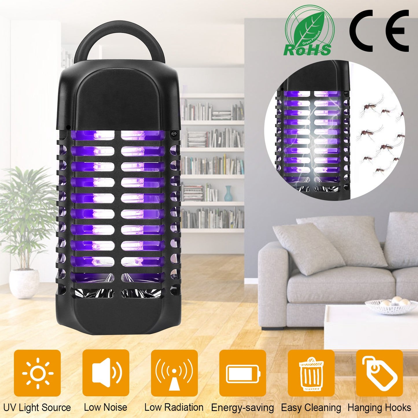 LJGelectro - Bug Zapper Electric Mosquito Killer UV Lamp Insect Killer Light Pest Fly Trap Catcher Harmless Odorless Noiseless Narrow Safe Gap for Home Restaurant