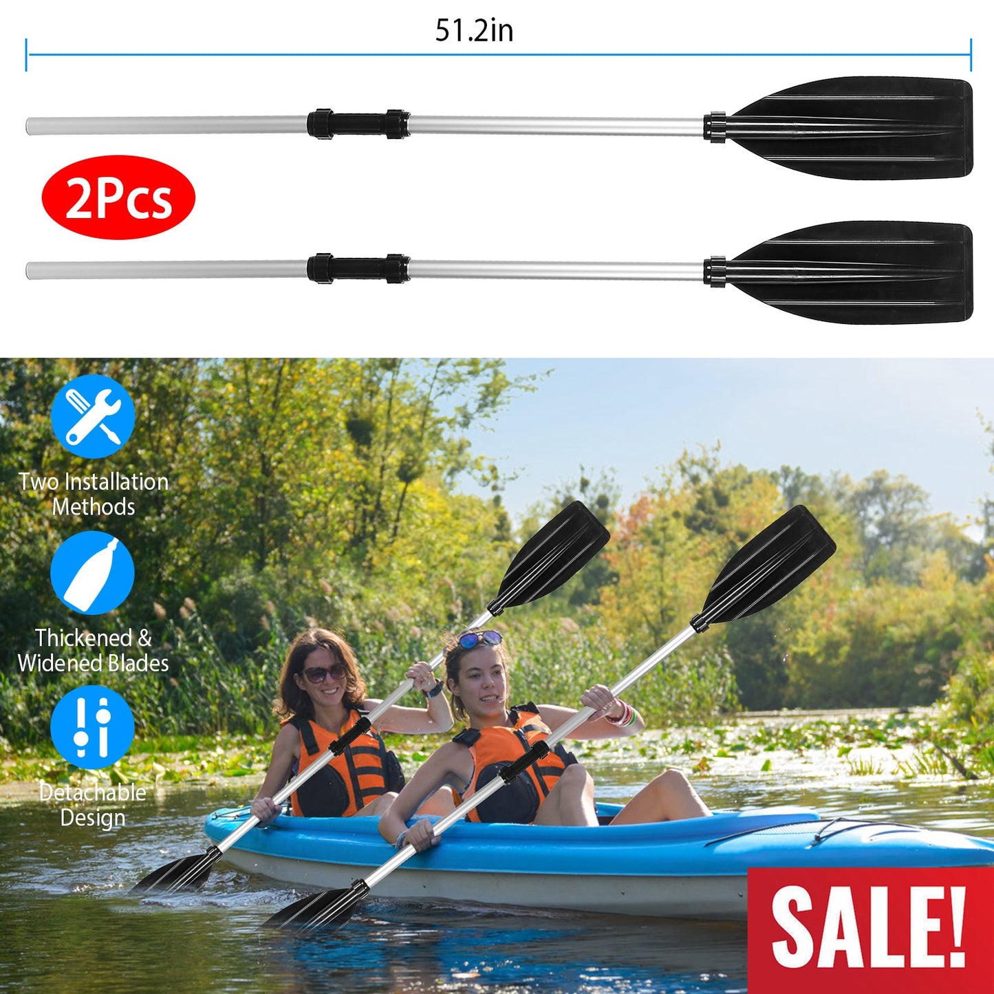 LJGelectro - 2Pcs Kayak Paddles Aluminum Alloy Detachable Canoe Paddle Boat Oars for Kayaking Boating Oar Fishing