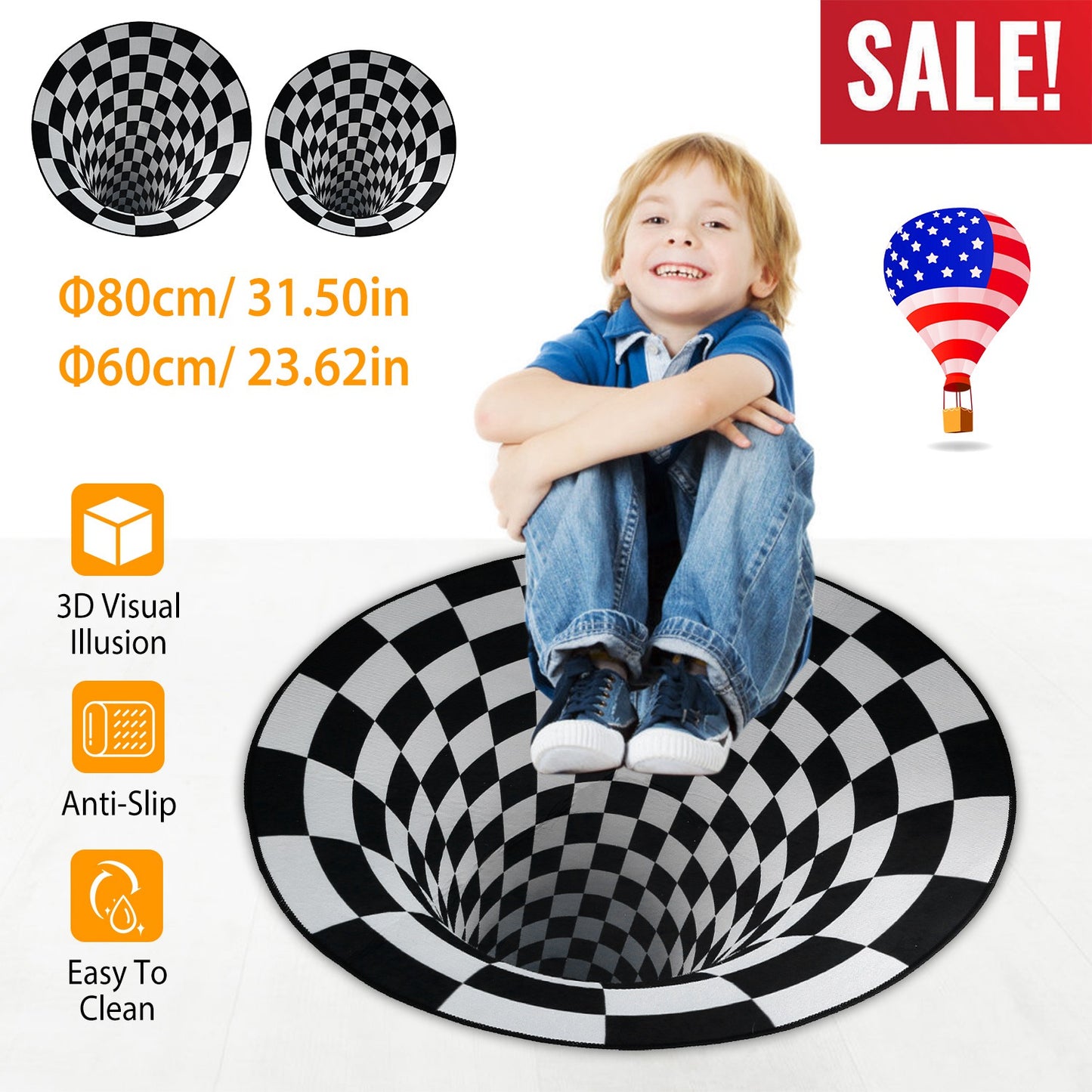 LJGelectro - 3D Visual Floor Area Mat Anti-slip Illusion Rug Doormat Round Living Room Carpet Mat