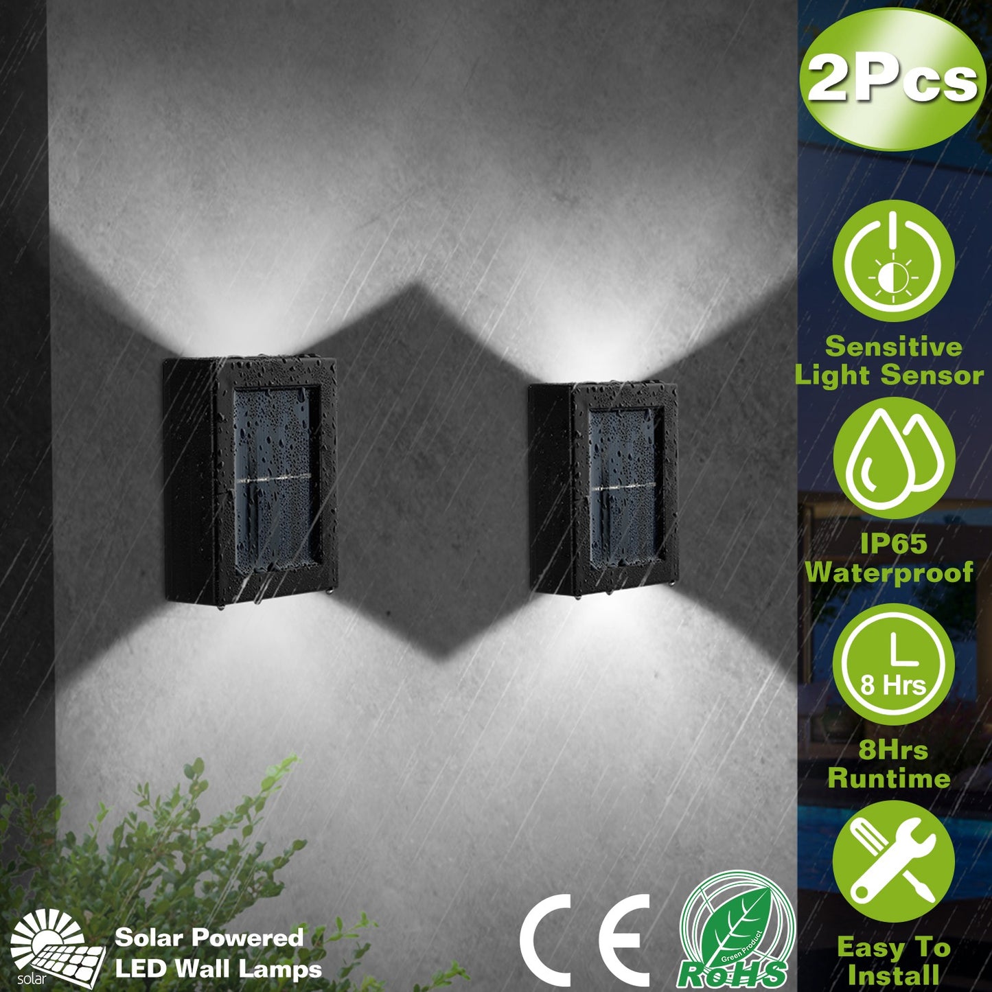 LJGelectro - 2Pcs Solar Deck Lights Outdoor 2LED Beads Waterproof Sensor Fence Stair Lamps For Patio Landscape Yard White Lighting Color