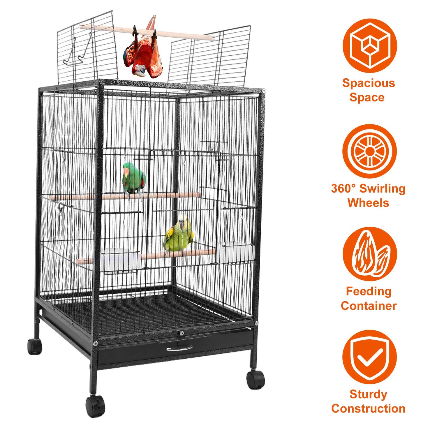 LJGelectro - 30.31In Height Bird Cage With Rolling Stand Bottom Tray Wrought Iron Wide Top Opening Large Bird Cage For Parrot Conure Lovebird Cockatiel Parakeets C